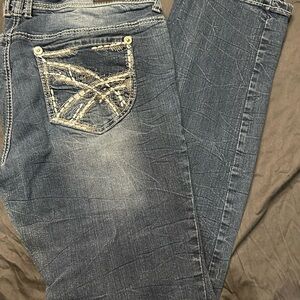 Rue21 Faded Blue Skinny Jeans with Embroidered Pocket